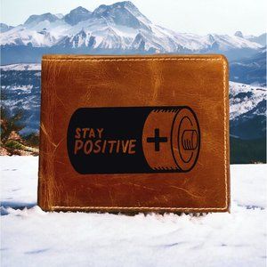 Stay Positive Leather Wallet Bifold Battery 100% Genuine Buffalo Premium Quality